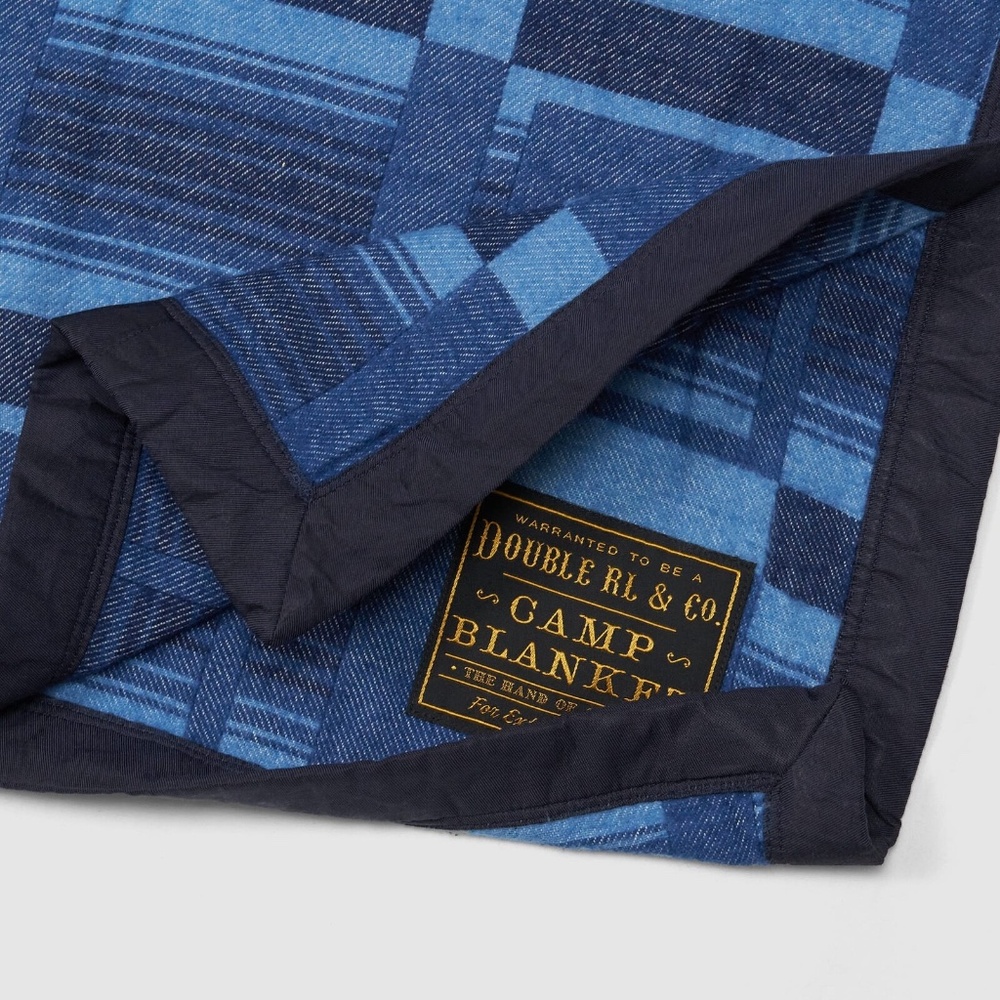 RRL® Ralph Lauren Indigo Blue Jacquard Western Camp Throw Blanket - Picture 2 of 4
